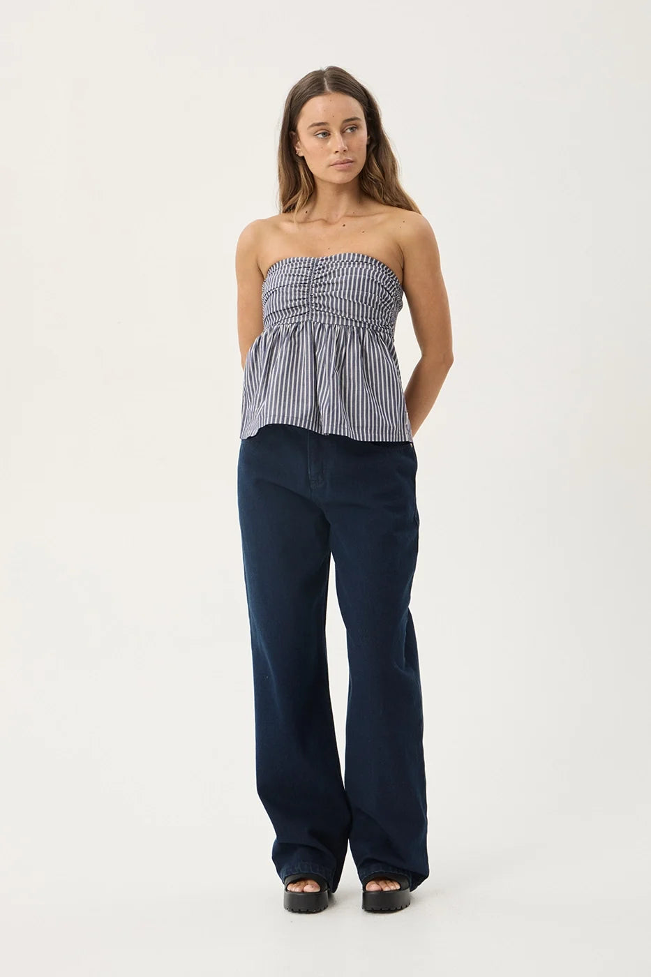 Womens Strapless Top Juni - Navy Stripe - AFENDS