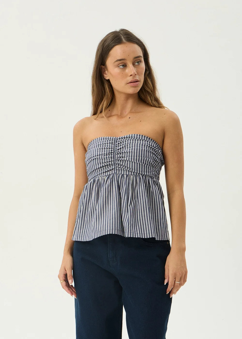 Womens Strapless Top Juni - Navy Stripe - AFENDS