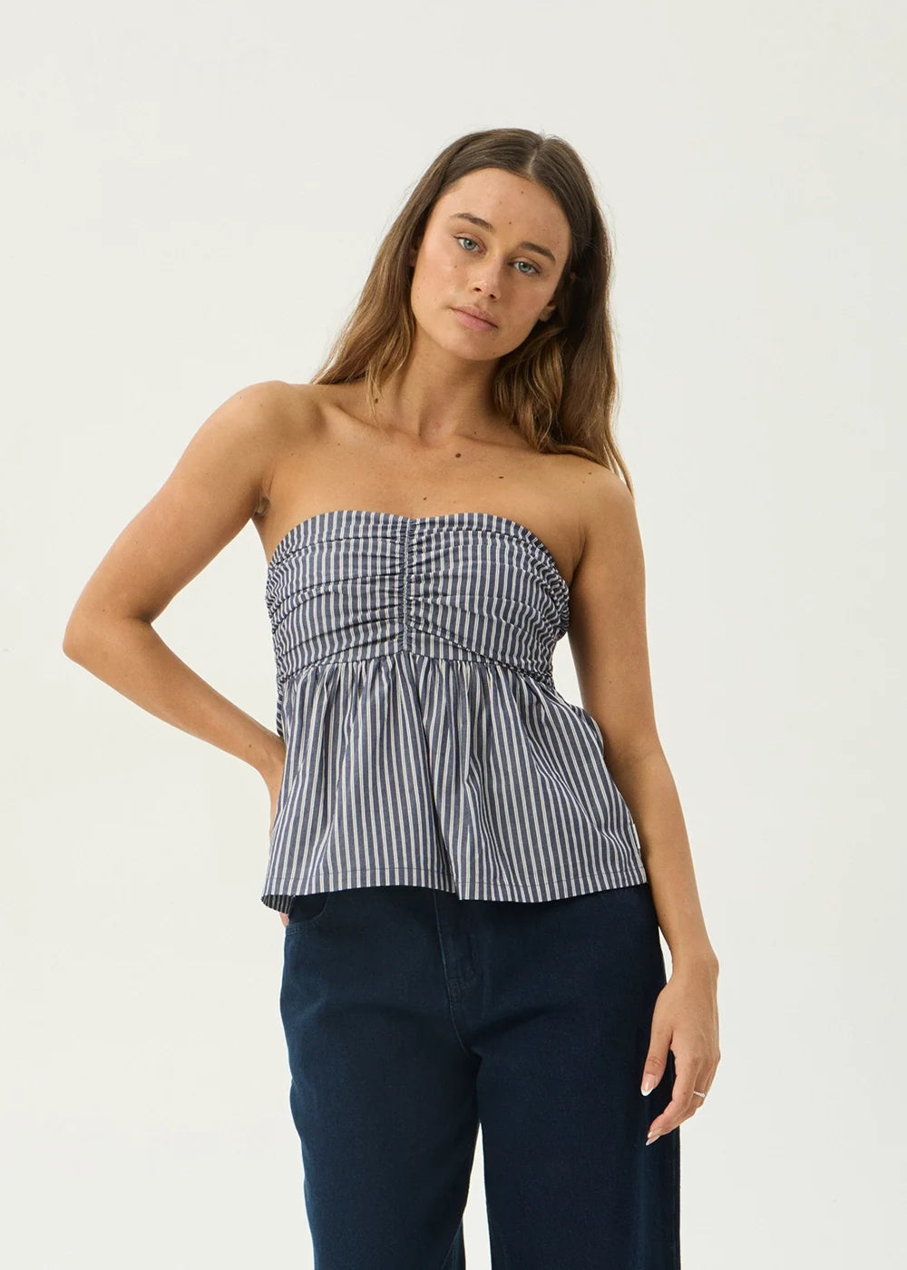 Womens Strapless Top Juni - Navy Stripe - AFENDS
