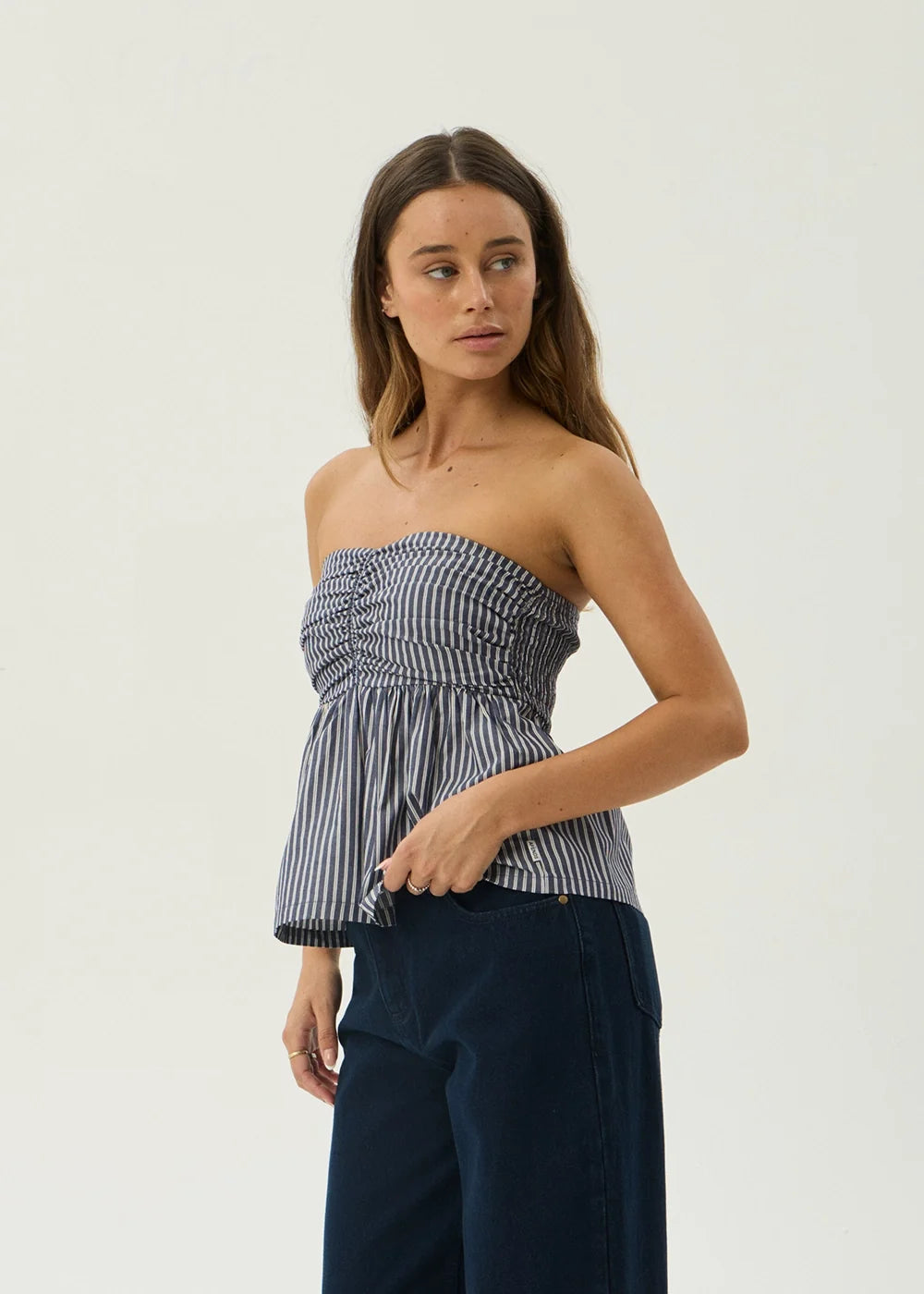 Womens Strapless Top Juni - Navy Stripe - AFENDS