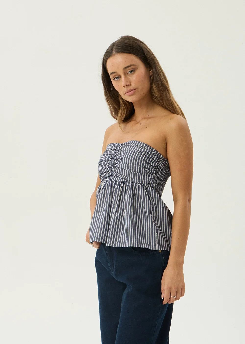 Womens Strapless Top Juni - Navy Stripe - AFENDS