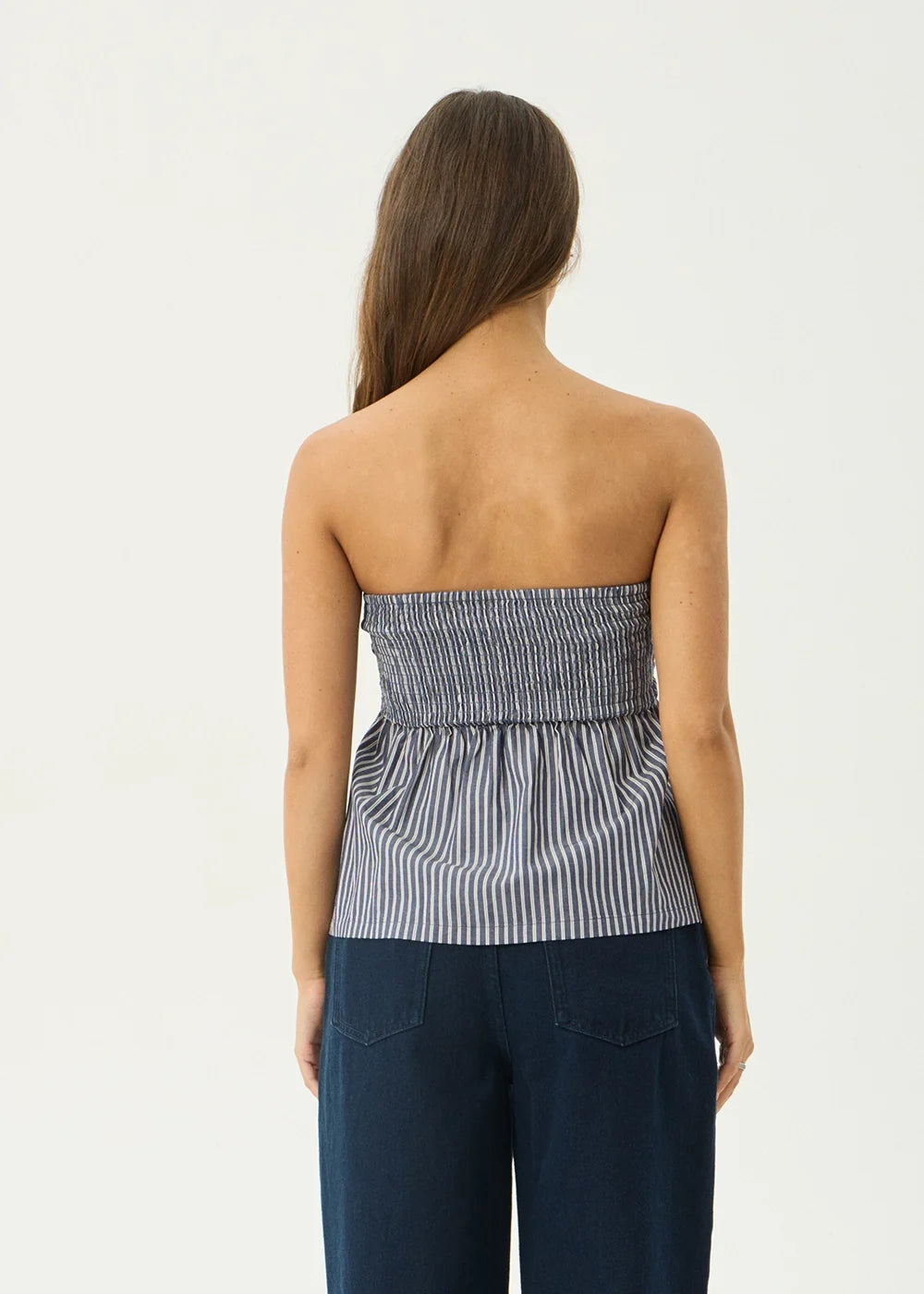 Womens Strapless Top Juni - Navy Stripe - AFENDS
