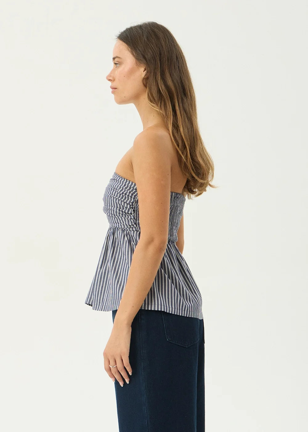 Womens Strapless Top Juni - Navy Stripe - AFENDS