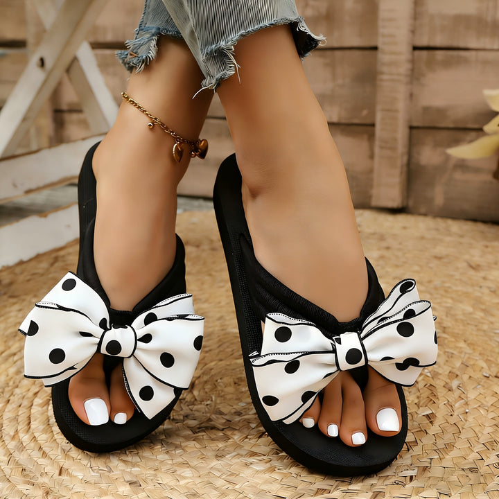 Matilda Polka Dot Wedge Flip-Flops With Bow Detail