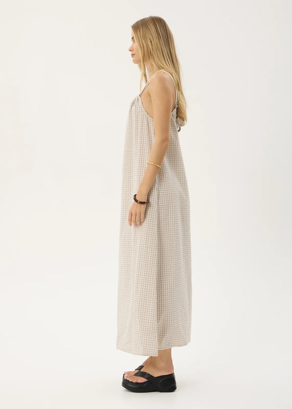 Womens Seersucker Maxi Dress Vania - Reverb Moonbeam Check - AFENDS