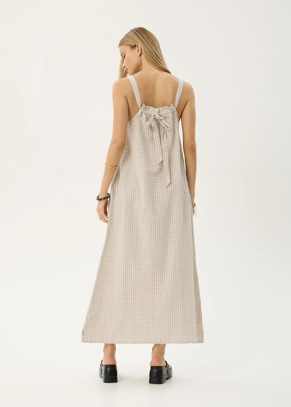 Womens Seersucker Maxi Dress Vania - Reverb Moonbeam Check - AFENDS