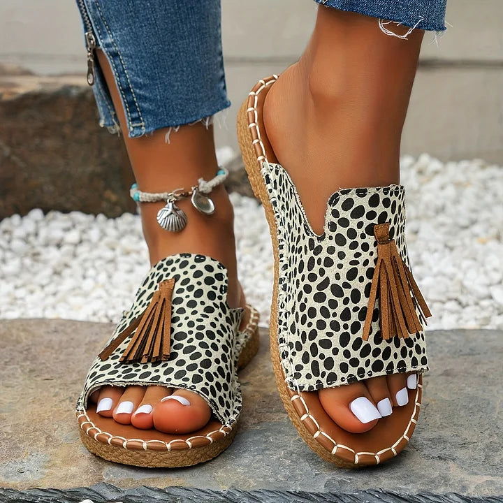 Naomi Woven Boho Sandals With Tassel Detail