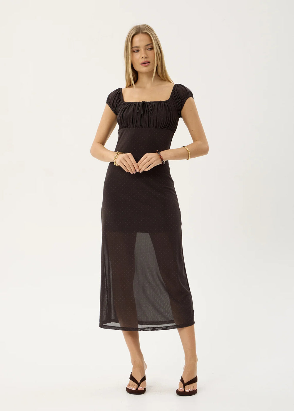 Womens Mesh Midi Dress Melanie - Polka Coffee - AFENDS