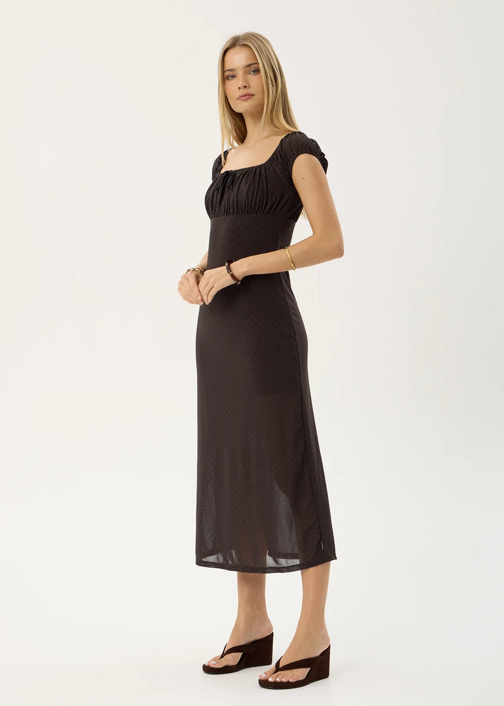 Womens Mesh Midi Dress Melanie - Polka Coffee - AFENDS