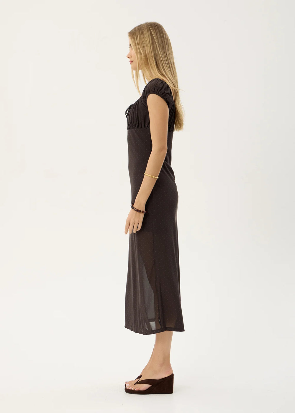 Womens Mesh Midi Dress Melanie - Polka Coffee - AFENDS