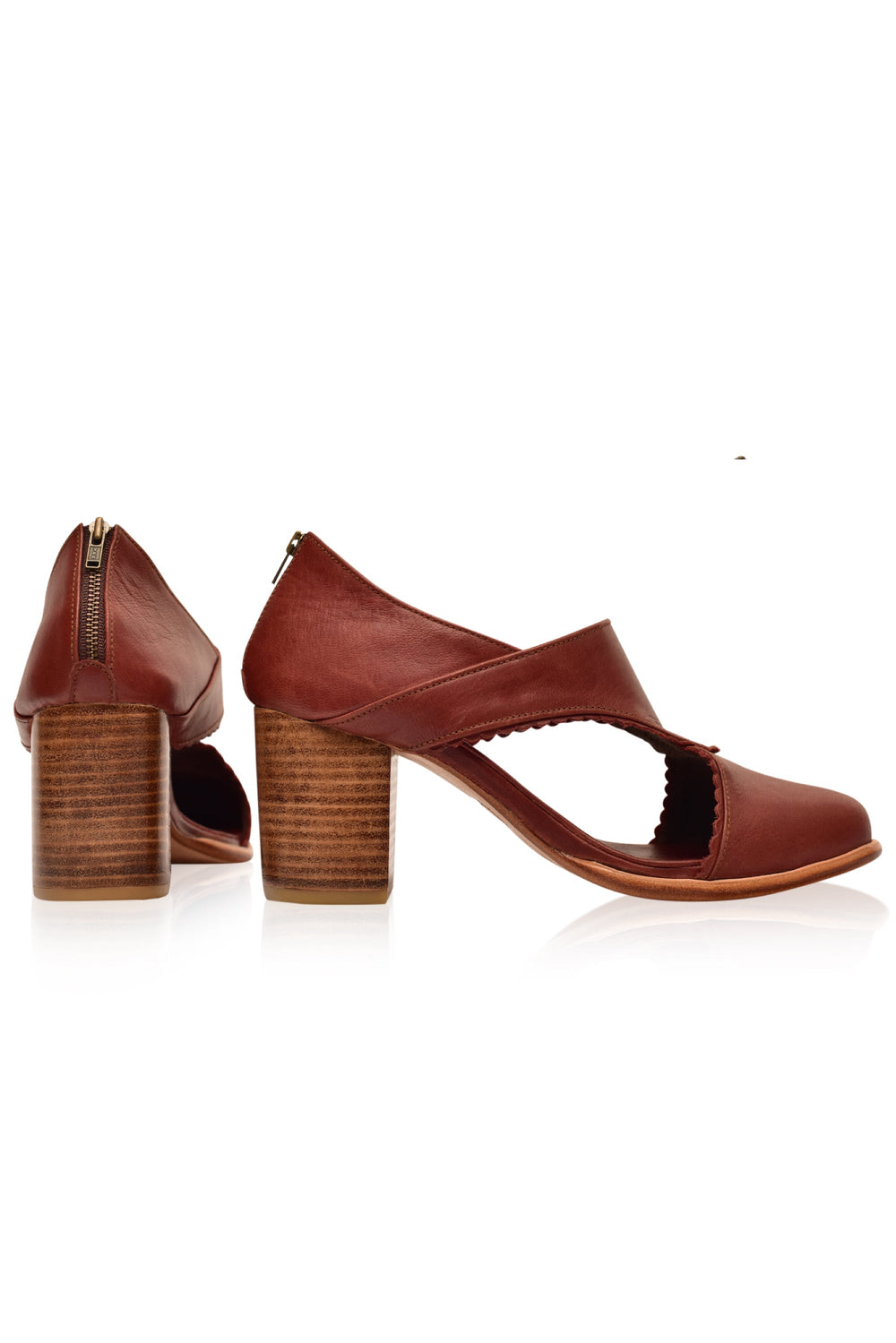 Womens Rain Kiss Leather Heel Booties - Vintage Brown
