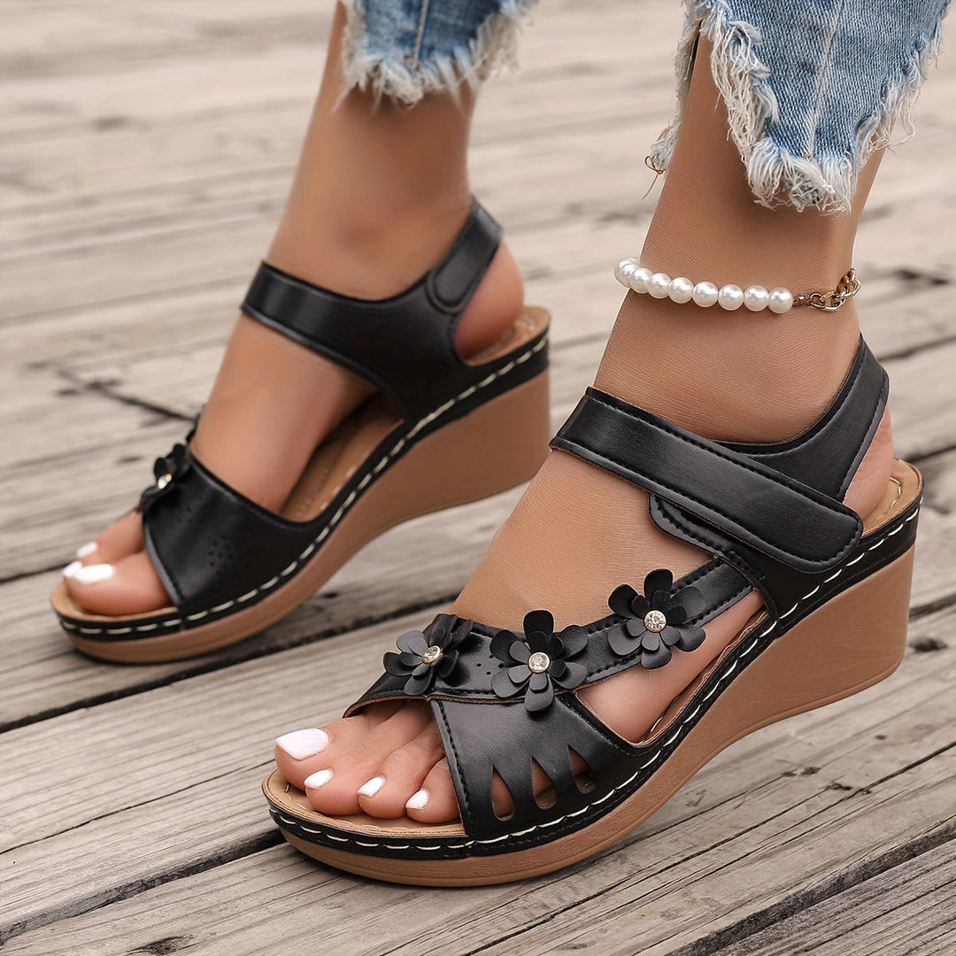 Elise Wedge Sandals With Floral Detail