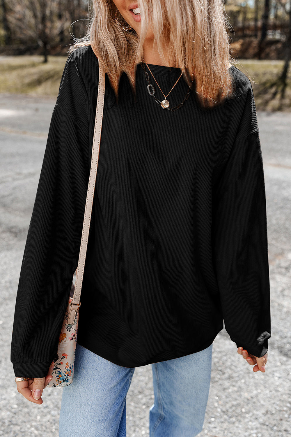 White Ribbed Corduroy Oversized Sweatshirt
