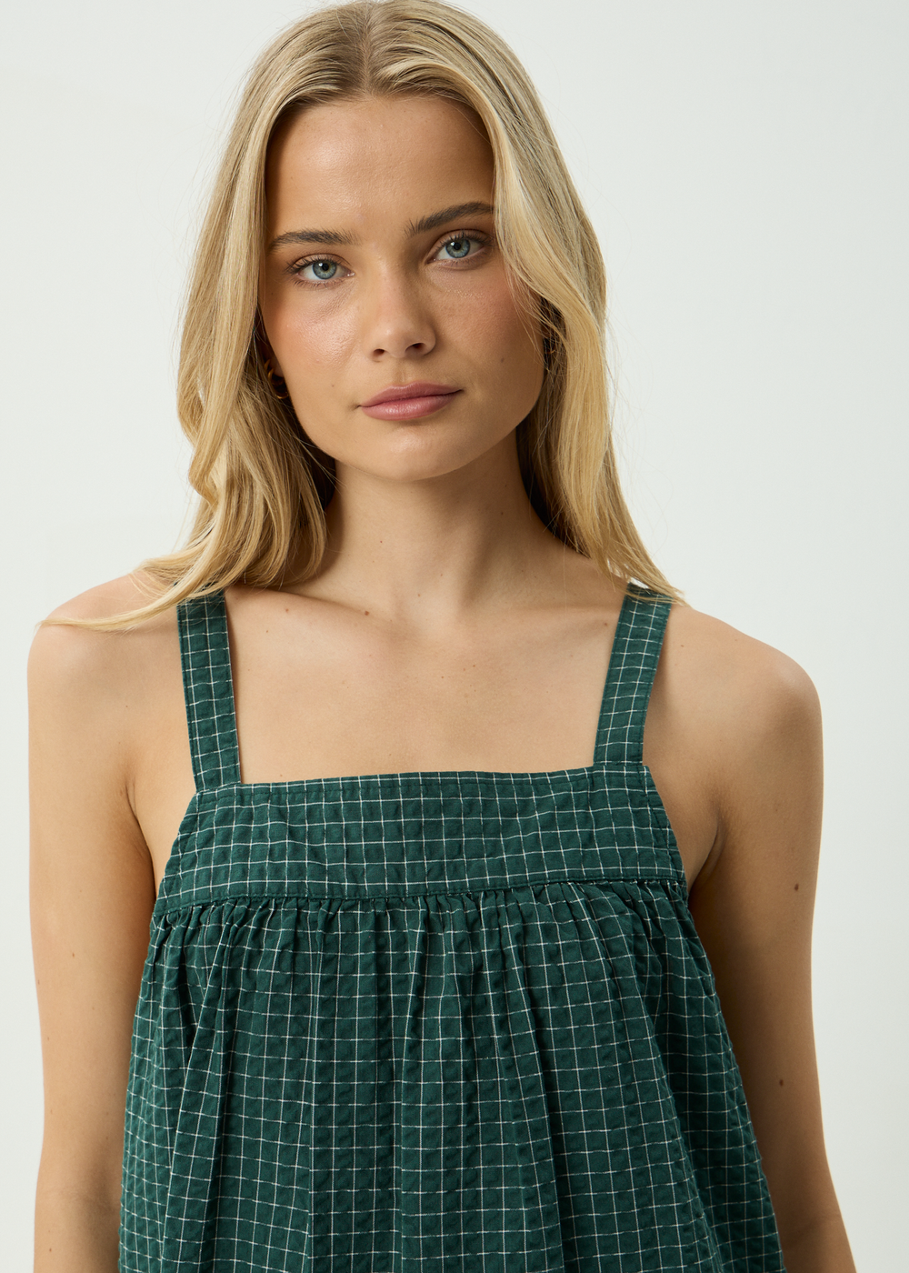 Womens Seersucker Mini Dress Inka - Reverb Pine Check - AFENDS