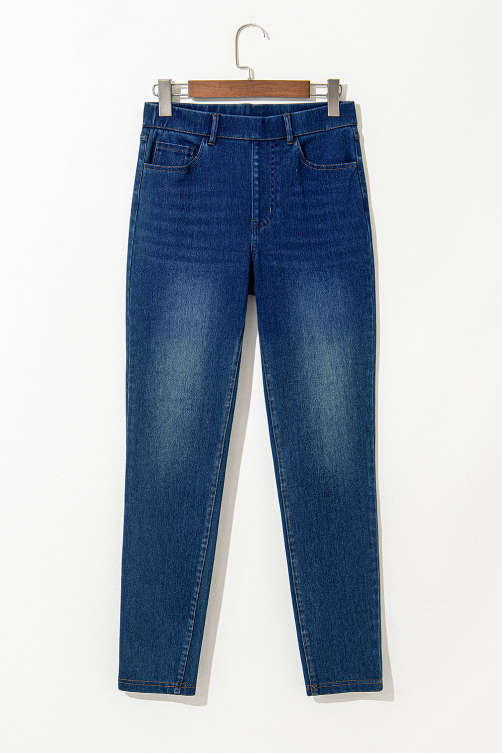 Ashleigh Blue Multiple Pockets Straight Leg Washed Stretchy Knit Cargo Jeans