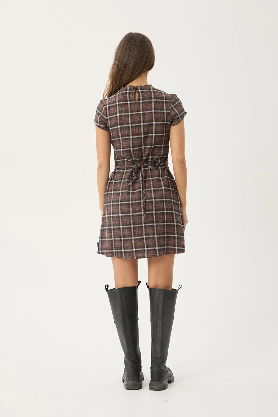 Womens Seersucker Mini Dress Elodie - Reverie Coffee Check - AFENDS