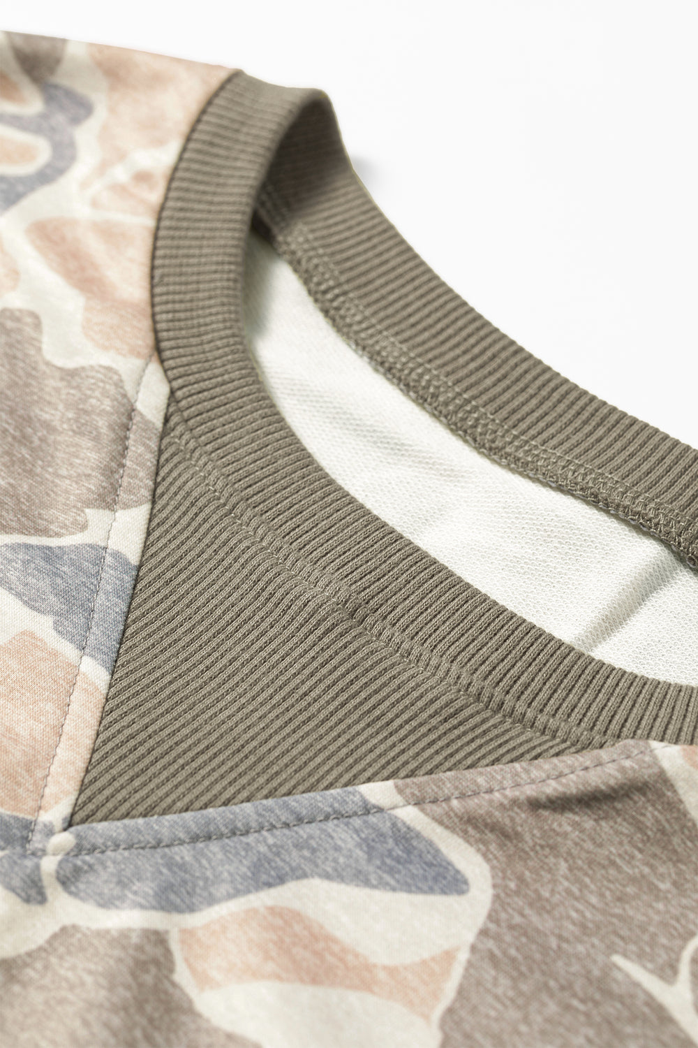 Multicolour Camo Print Ribbed Trim Casual Pullover Sweatshirt