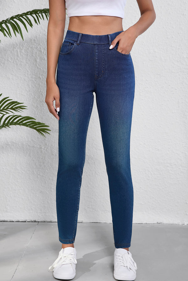 Ashleigh Blue Multiple Pockets Straight Leg Washed Stretchy Knit Cargo Jeans