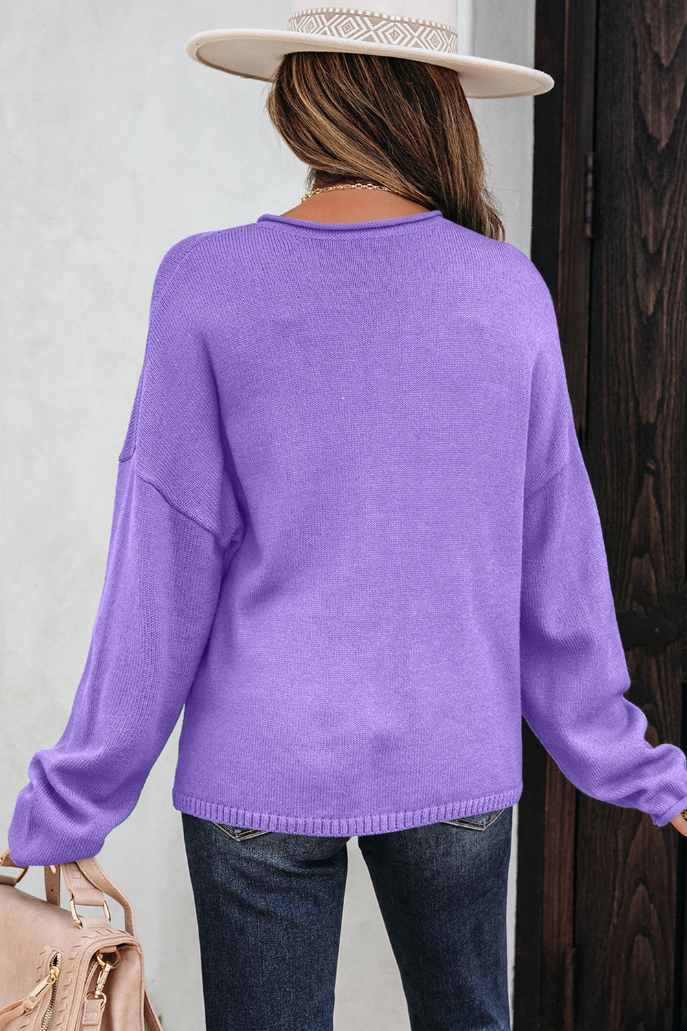 Wisteria Solid Color Knit Button Drop Shoulder Sweater Cardigan