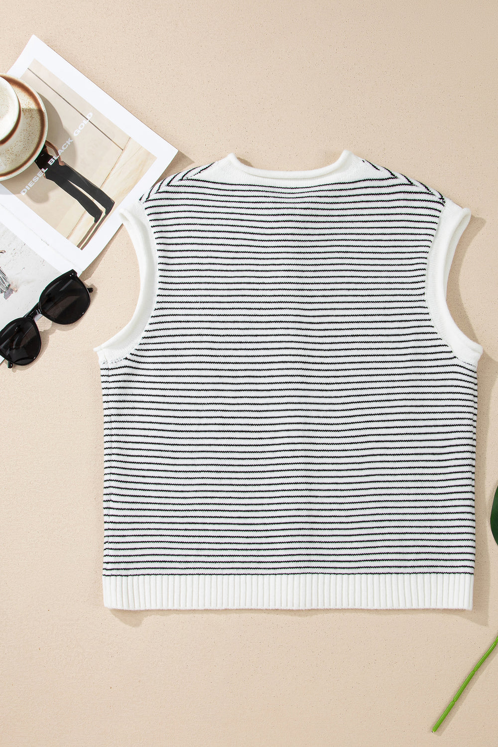 Black Stripe Contrast Trim Cap Sleeve Button Down Casual Cardigan