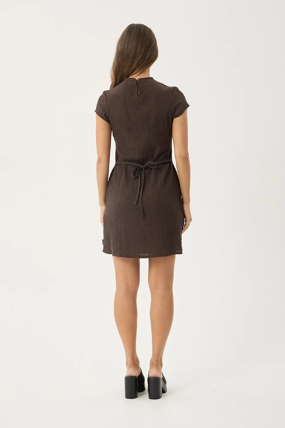 Womens Seersucker Mini Dress Elodie - Coffee - AFENDS
