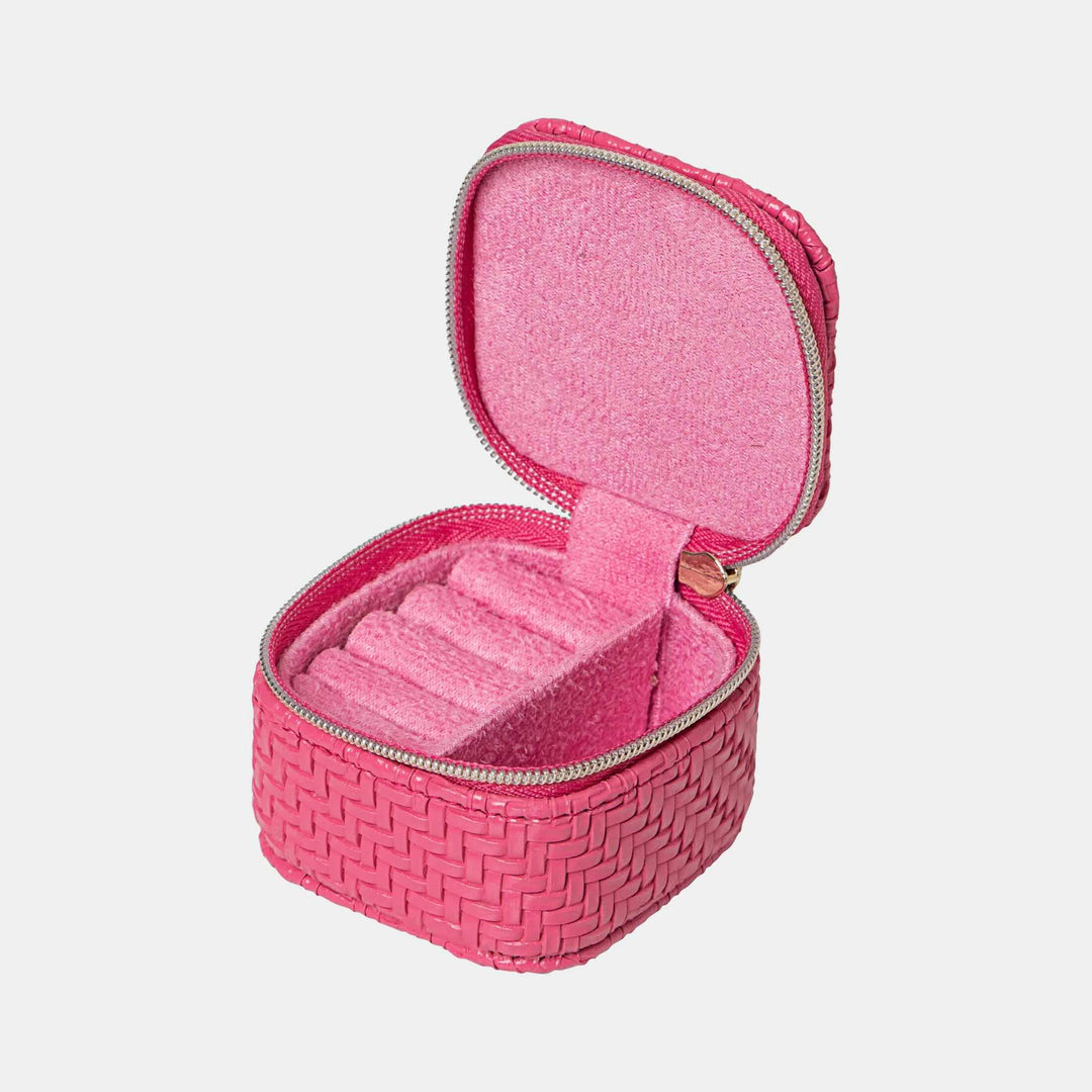 Herringbone Mini Jewellery Cube – Raspberry