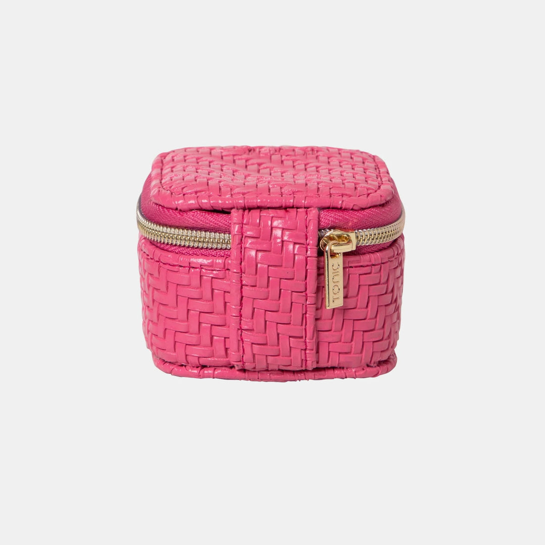Herringbone Mini Jewellery Cube – Raspberry