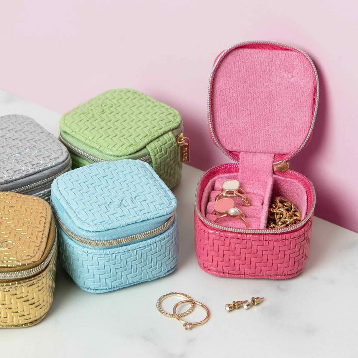 Herringbone Mini Jewellery Cube – Raspberry