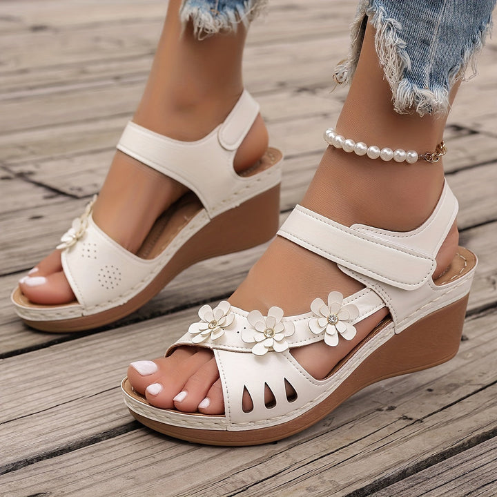 Elise Wedge Sandals With Floral Detail