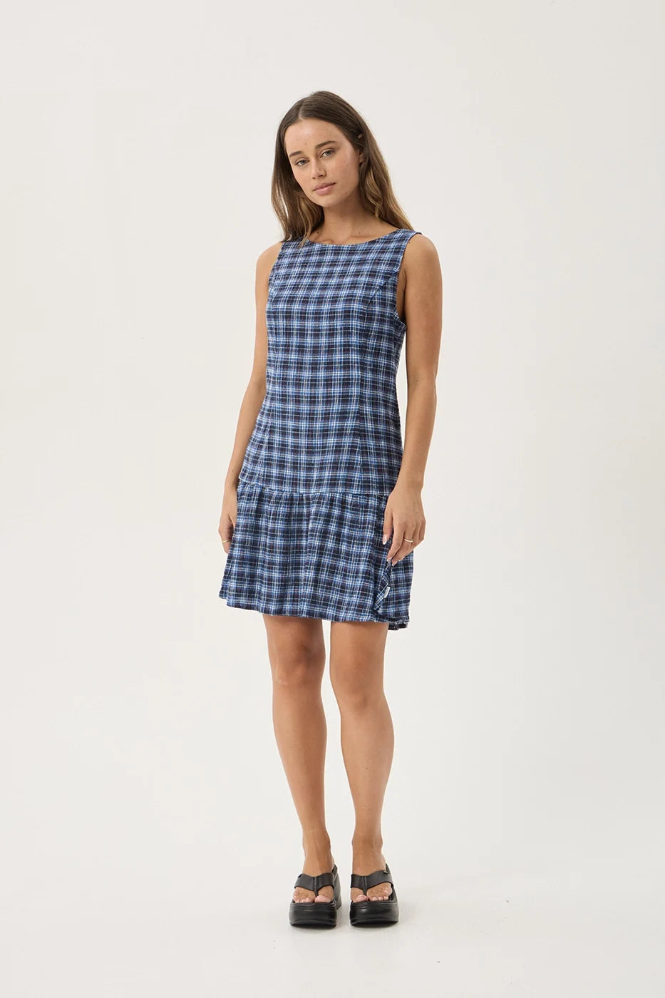 Womens Seersucker Mini Dress Mountains - Navy Red Check - AFENDS