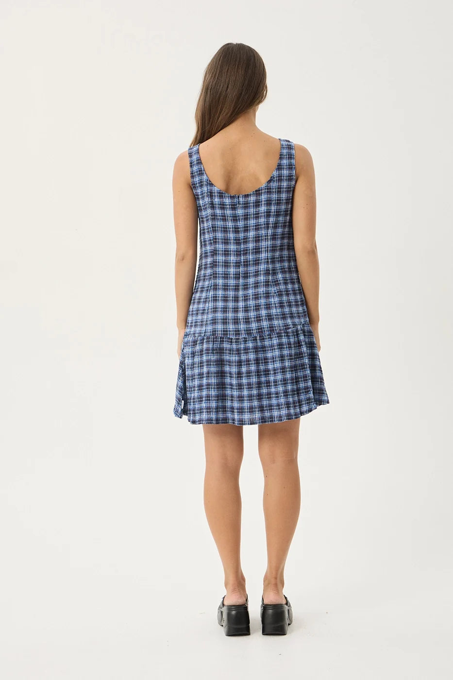 Womens Seersucker Mini Dress Mountains - Navy Red Check - AFENDS