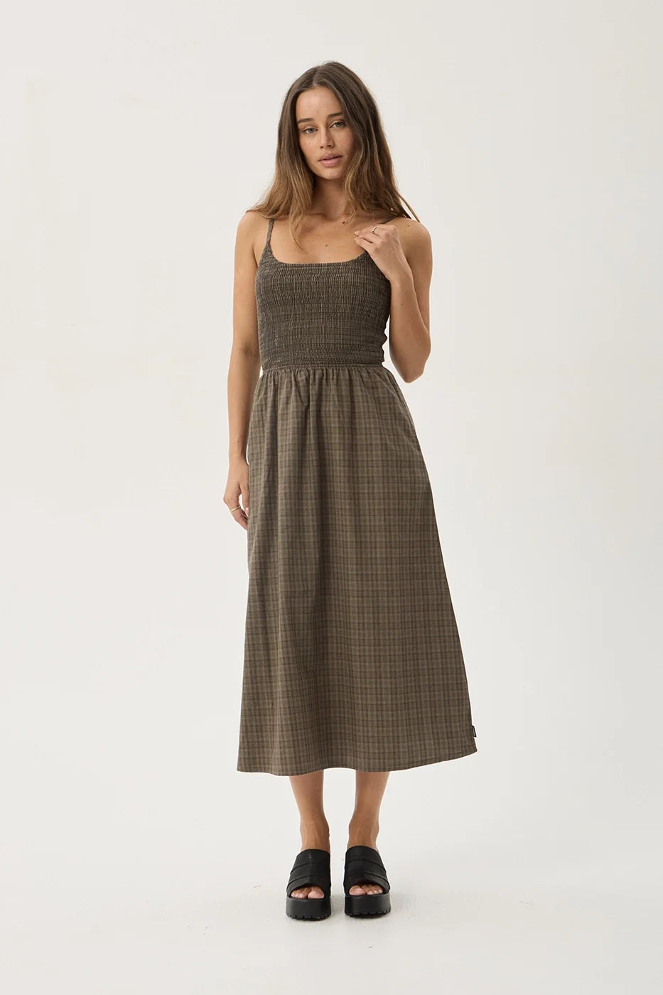 Womens Midi Dress Shadow - Stone Check - AFENDS
