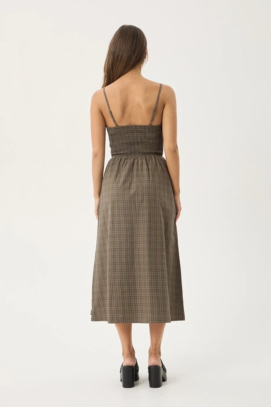Womens Midi Dress Shadow - Stone Check - AFENDS