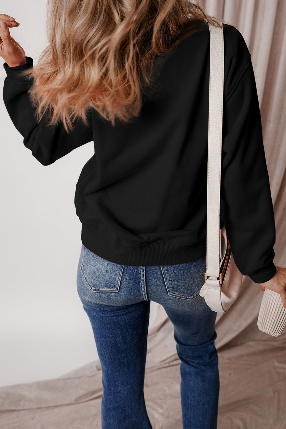 Aruba Blue Solid Fleece Lined Drop Shoulder Terry Sweatshirt