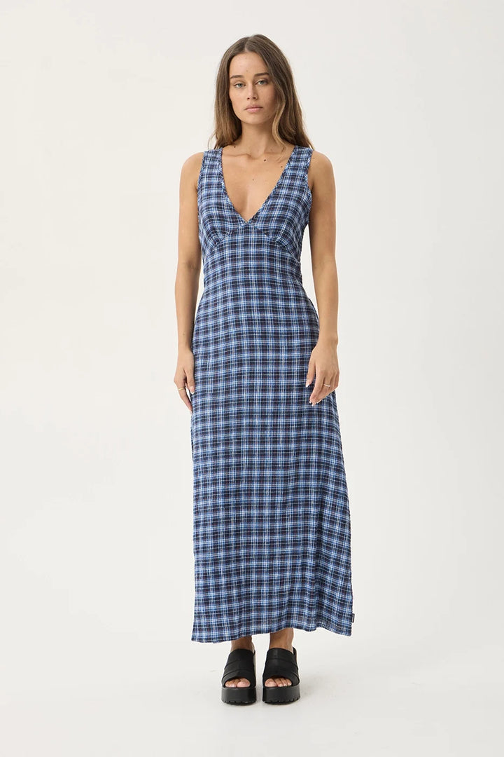 Tully Seersucker Maxi Dress – Navy Red Check