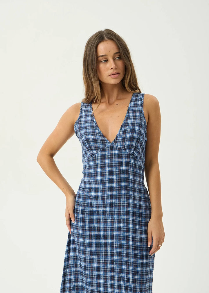 Tully Seersucker Maxi Dress – Navy Red Check