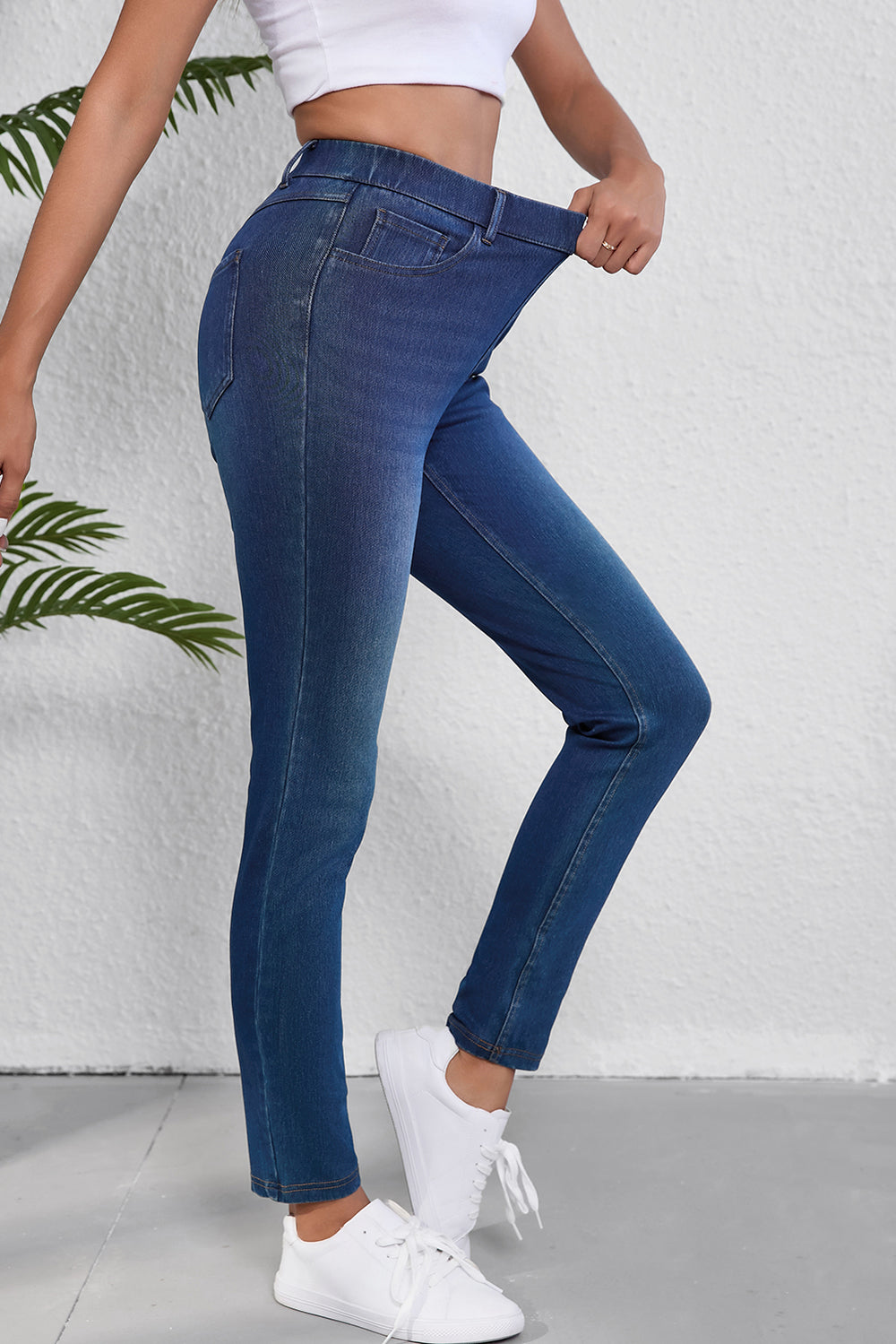 Ashleigh Blue Multiple Pockets Straight Leg Washed Stretchy Knit Cargo Jeans
