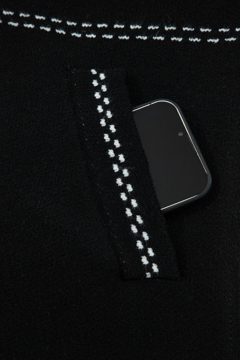 Black Contrast Trim Button up Sweater Cardigan