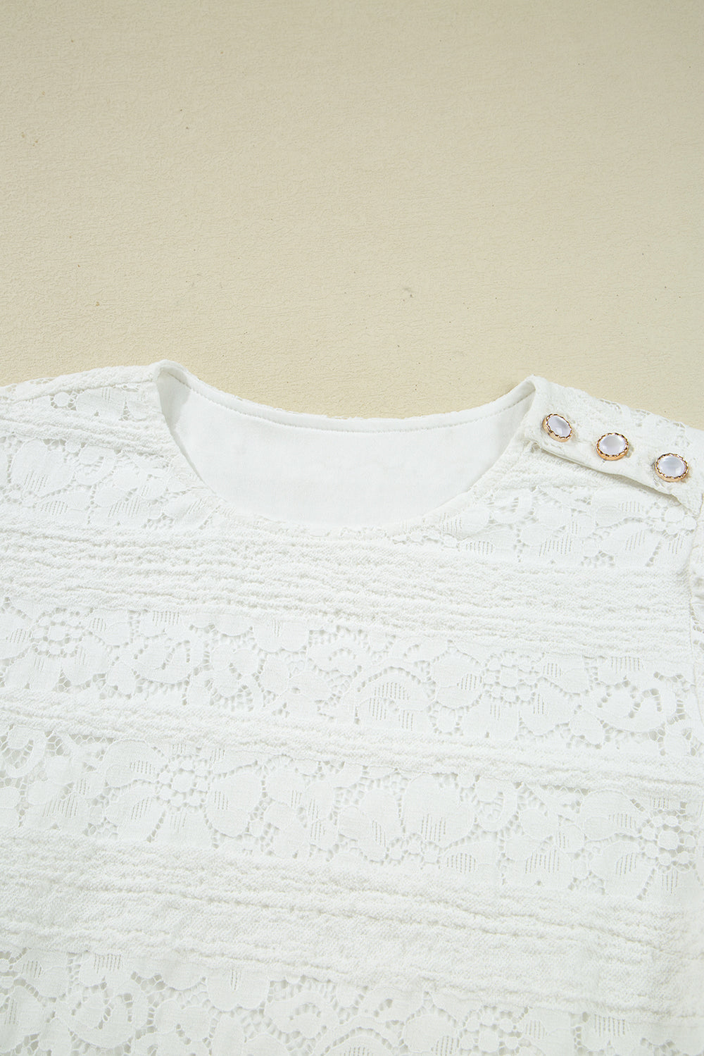 White Lace Crochet Round Neck Puff Sleeve Shift Mini Dress