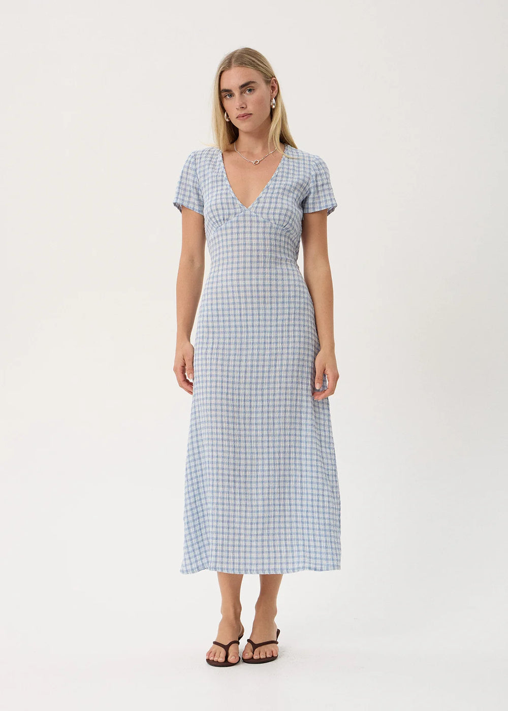 Womens Seersucker Maxi Dress Maeve - Powder Blue Check - AFENDS