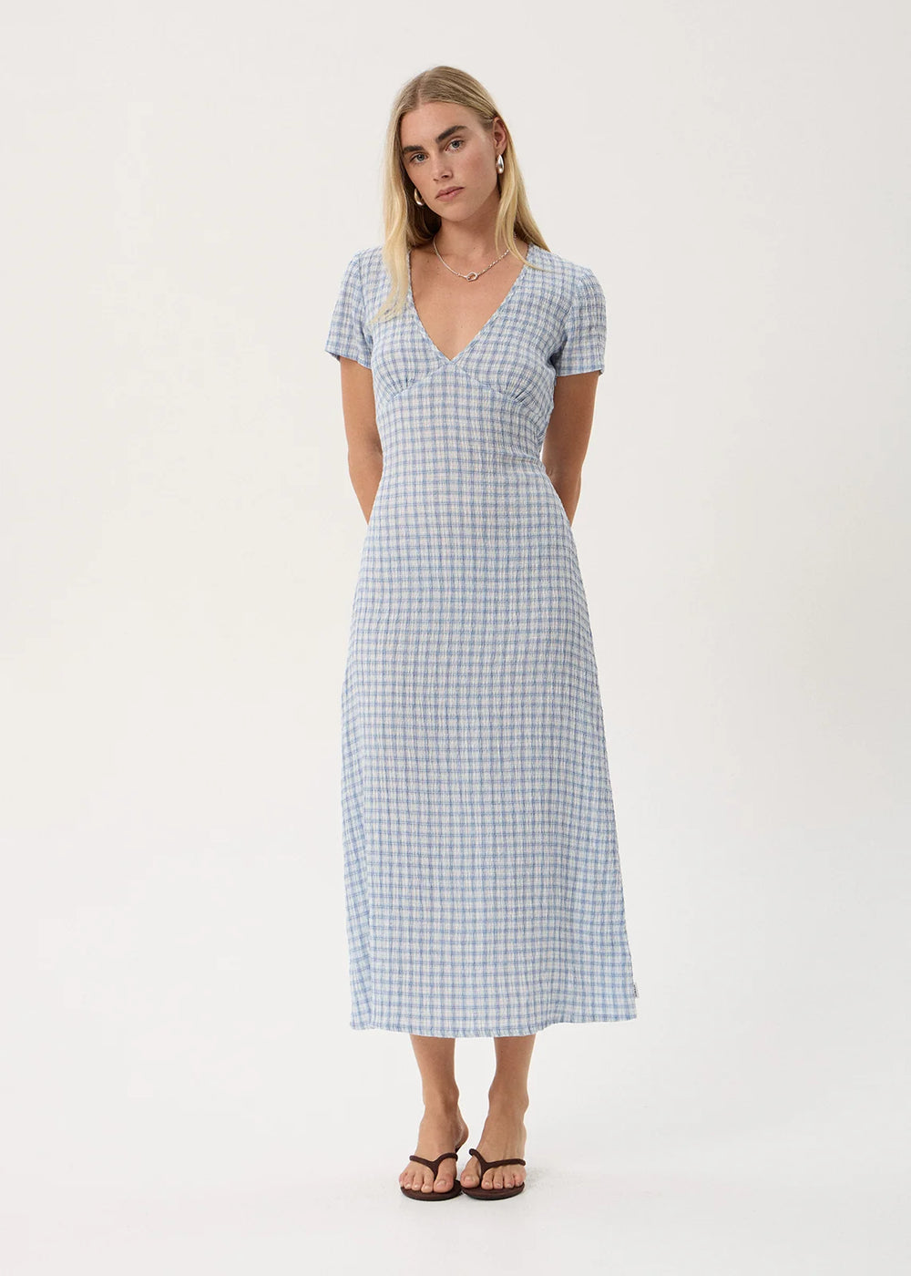 Womens Seersucker Maxi Dress Maeve - Powder Blue Check - AFENDS