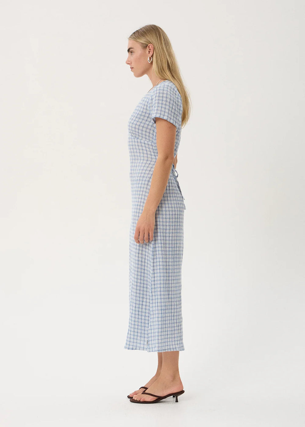 Womens Seersucker Maxi Dress Maeve - Powder Blue Check - AFENDS
