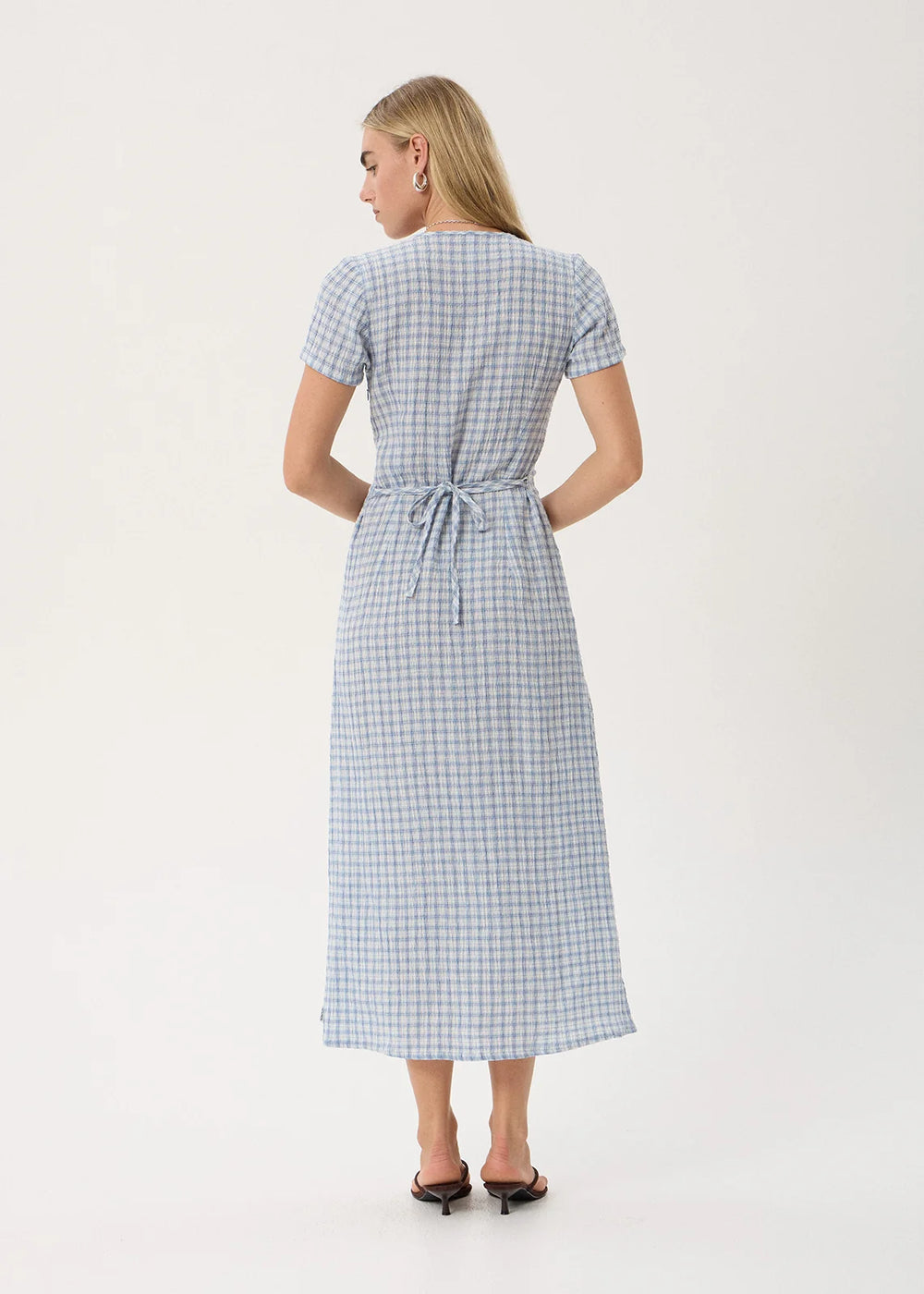 Womens Seersucker Maxi Dress Maeve - Powder Blue Check - AFENDS