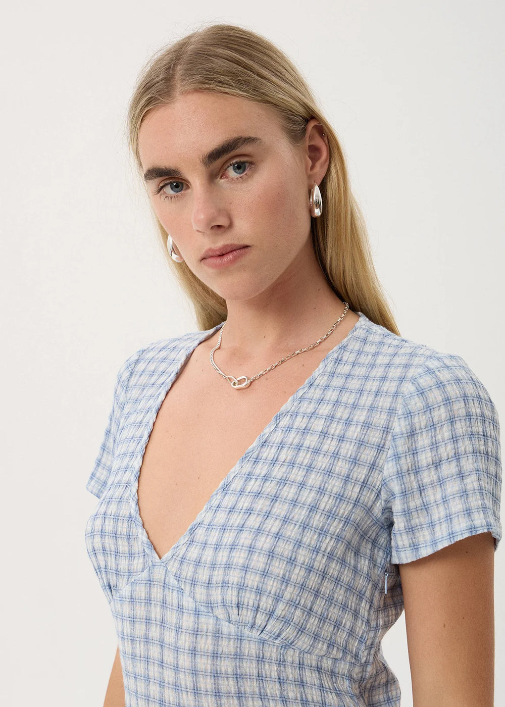 Womens Seersucker Maxi Dress Maeve - Powder Blue Check - AFENDS