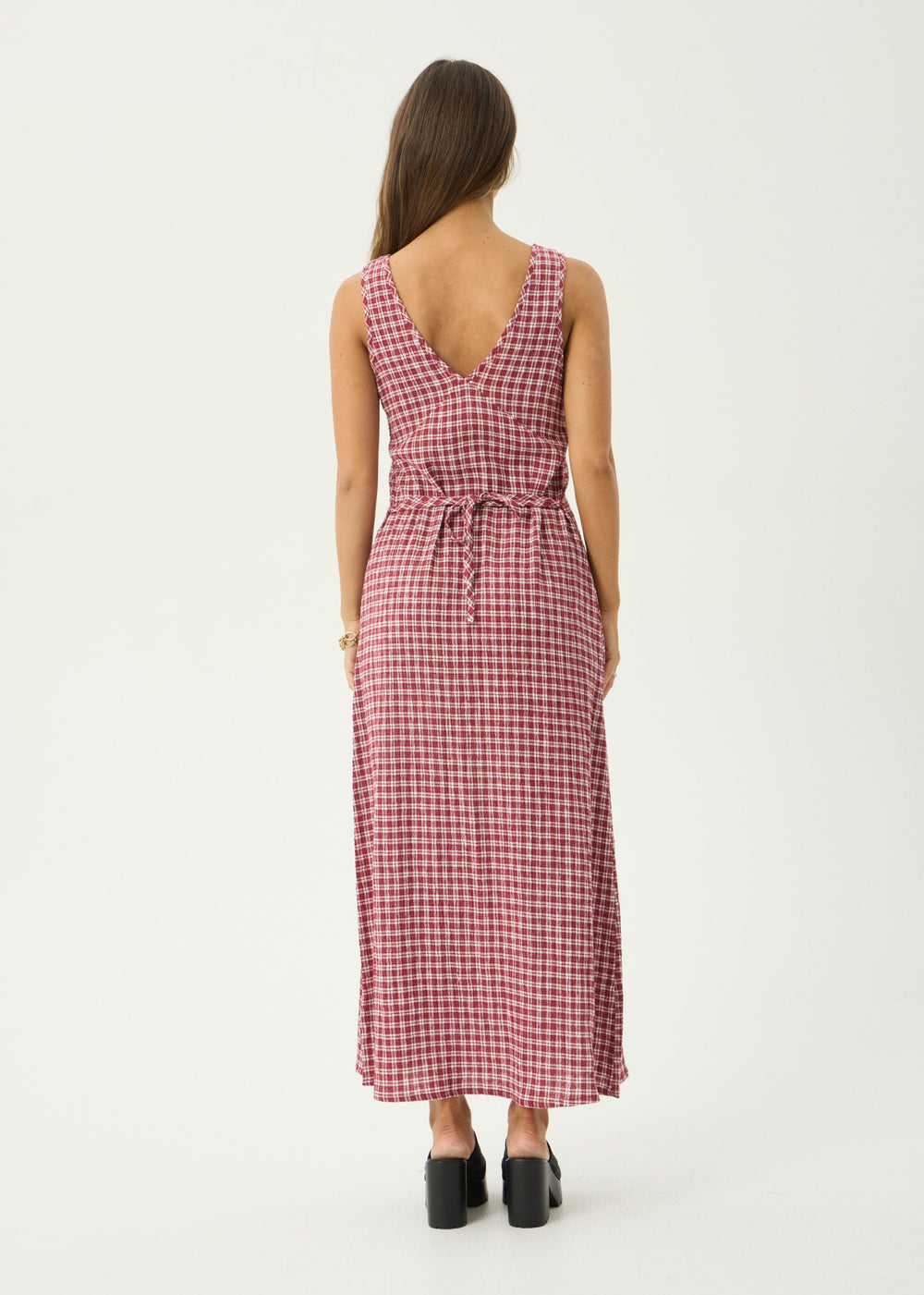 Womens Seersucker Maxi Dress Tully - Base Burgundy Check - AFENDS