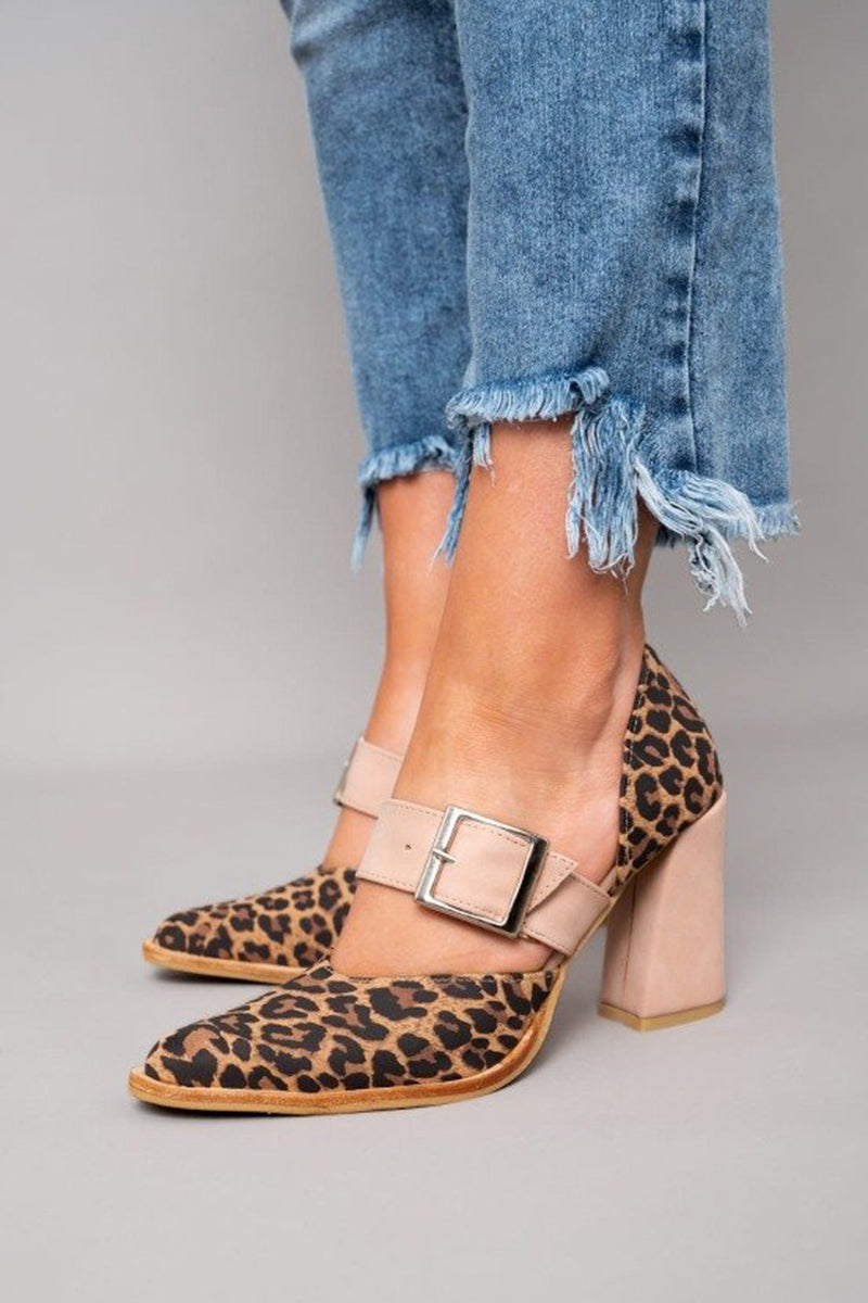 Hollis Leopard Print Buckle Heels – Khaki
