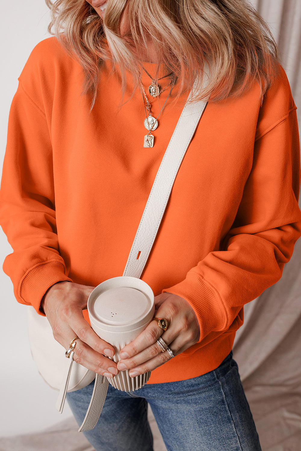 Aruba Blue Solid Fleece Lined Drop Shoulder Terry Sweatshirt