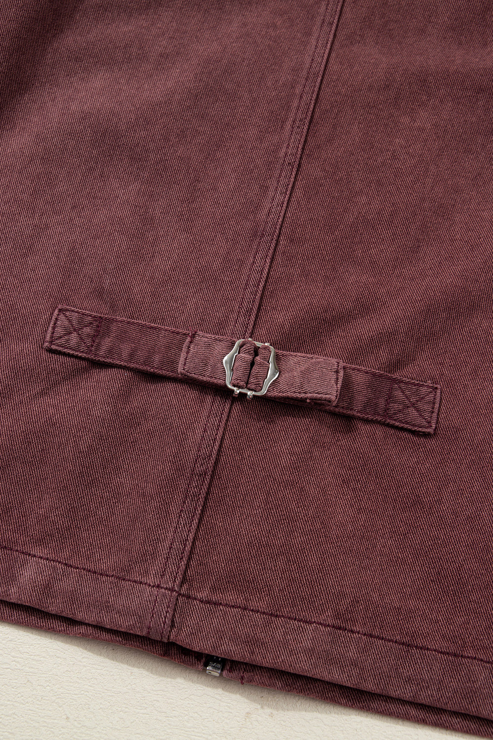 Coffee Corduroy Collar Zipped Front Denim Jacket - Denim Jacket