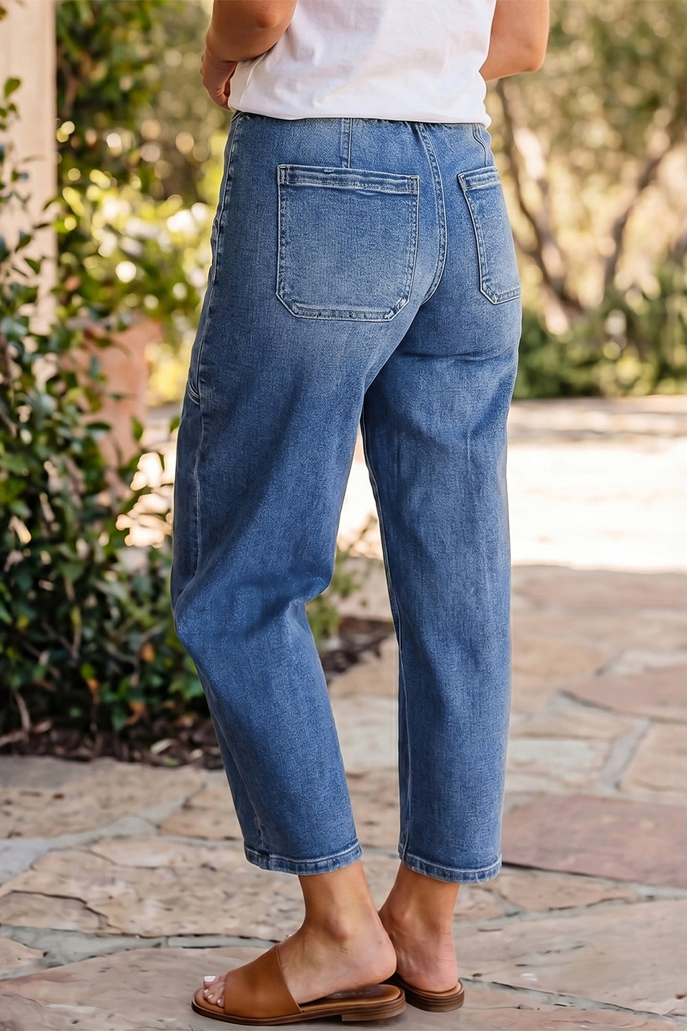 Ashleigh Blue Drawstring Waist Ankle Length Casual Jeans Regular Fit