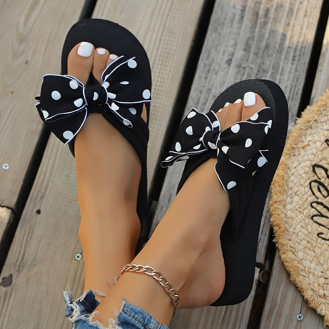 Matilda Polka Dot Wedge Flip-Flops With Bow Detail
